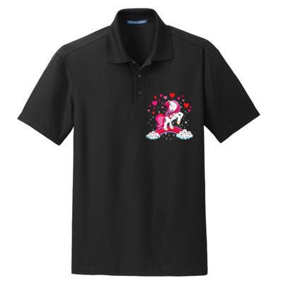 Unicorn Valentines Day Love Heart Rainbow Dry Zone Grid Polo