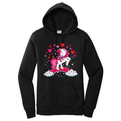 Unicorn Valentines Day Love Heart Rainbow Women's Pullover Hoodie