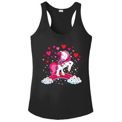 Unicorn Valentines Day Love Heart Rainbow Ladies PosiCharge Competitor Racerback Tank