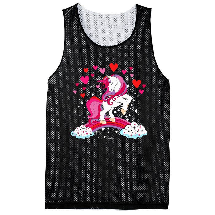 Unicorn Valentines Day Love Heart Rainbow Mesh Reversible Basketball Jersey Tank