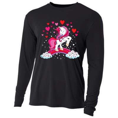 Unicorn Valentines Day Love Heart Rainbow Cooling Performance Long Sleeve Crew