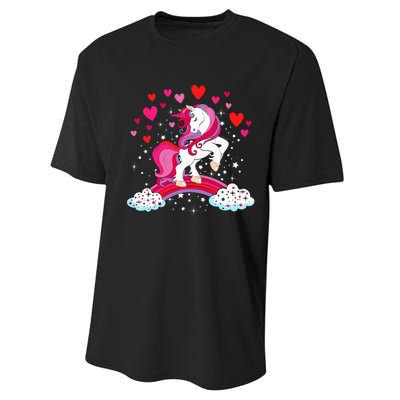 Unicorn Valentines Day Love Heart Rainbow Performance Sprint T-Shirt