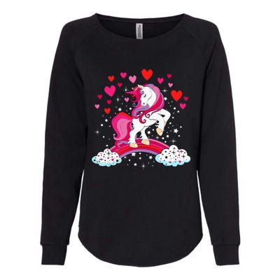 Unicorn Valentines Day Love Heart Rainbow Womens California Wash Sweatshirt