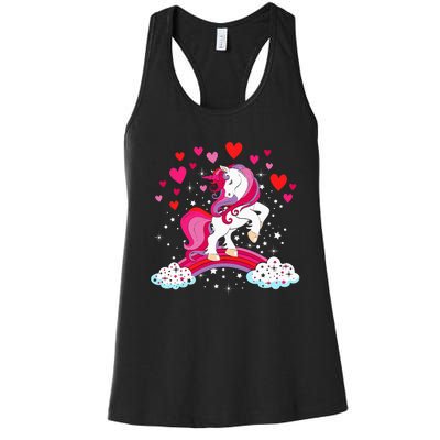 Unicorn Valentines Day Love Heart Rainbow Women's Racerback Tank