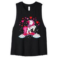 Unicorn Valentines Day Love Heart Rainbow Women's Racerback Cropped Tank