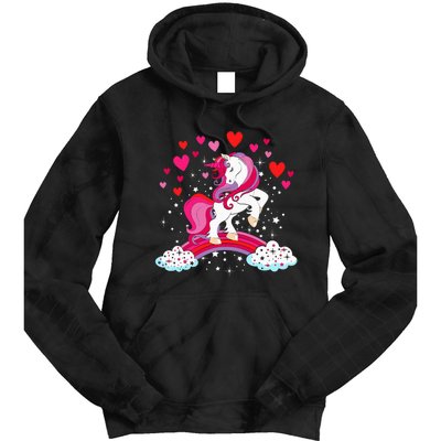 Unicorn Valentines Day Love Heart Rainbow Tie Dye Hoodie