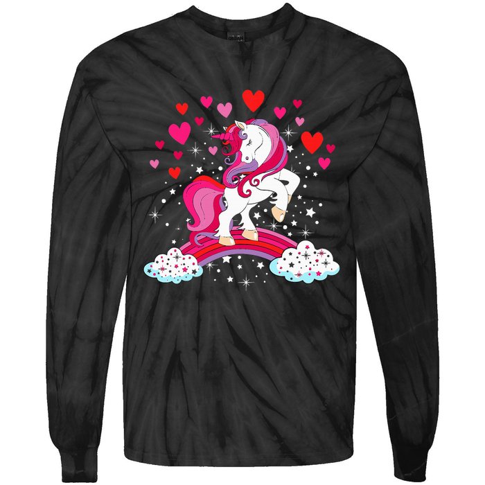 Unicorn Valentines Day Love Heart Rainbow Tie-Dye Long Sleeve Shirt