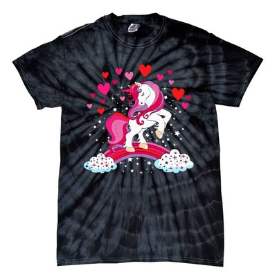 Unicorn Valentines Day Love Heart Rainbow Tie-Dye T-Shirt