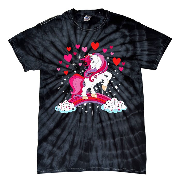 Unicorn Valentines Day Love Heart Rainbow Tie-Dye T-Shirt