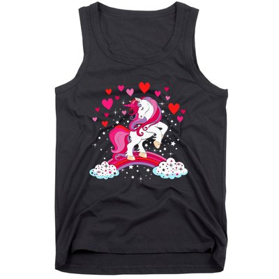 Unicorn Valentines Day Love Heart Rainbow Tank Top