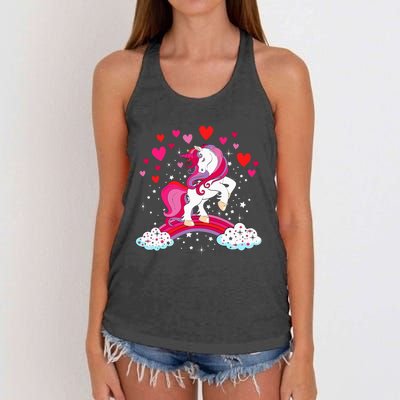 Unicorn Valentines Day Love Heart Rainbow Women's Knotted Racerback Tank