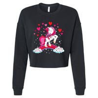 Unicorn Valentines Day Love Heart Rainbow Cropped Pullover Crew