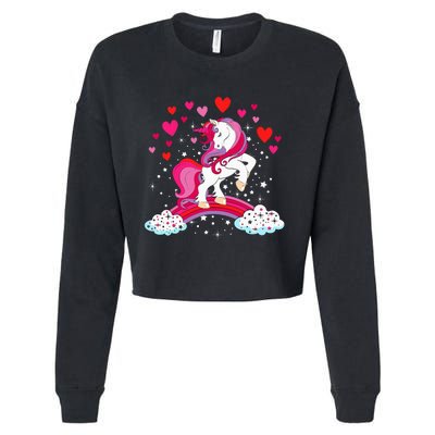 Unicorn Valentines Day Love Heart Rainbow Cropped Pullover Crew