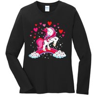 Unicorn Valentines Day Love Heart Rainbow Ladies Long Sleeve Shirt