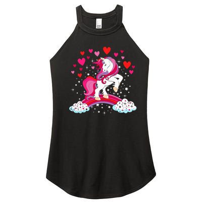 Unicorn Valentines Day Love Heart Rainbow Women's Perfect Tri Rocker Tank