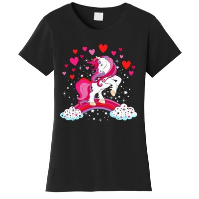 Unicorn Valentines Day Love Heart Rainbow Women's T-Shirt