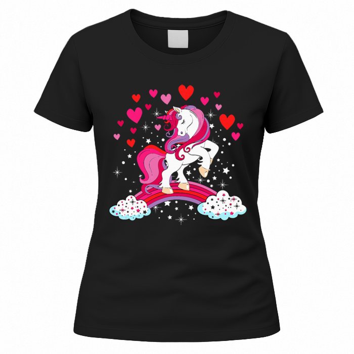 Unicorn Valentines Day Love Heart Rainbow Women's T-Shirt