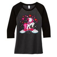 Unicorn Valentines Day Love Heart Rainbow Women's Tri-Blend 3/4-Sleeve Raglan Shirt