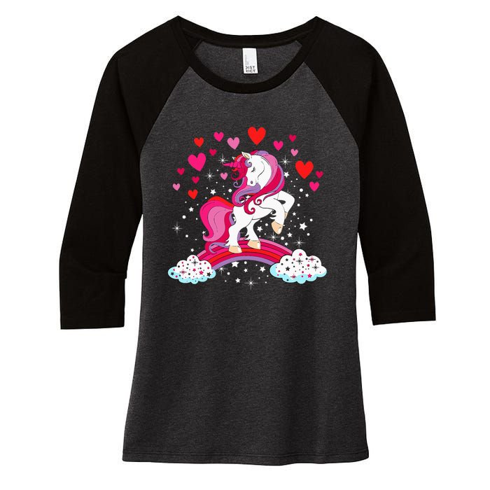 Unicorn Valentines Day Love Heart Rainbow Women's Tri-Blend 3/4-Sleeve Raglan Shirt