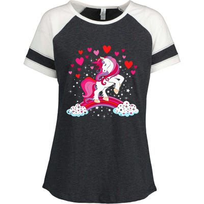 Unicorn Valentines Day Love Heart Rainbow Enza Ladies Jersey Colorblock Tee