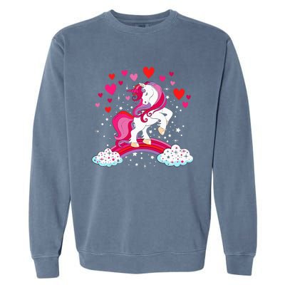 Unicorn Valentines Day Love Heart Rainbow Garment-Dyed Sweatshirt