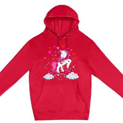 Unicorn Valentines Day Love Heart Rainbow Premium Pullover Hoodie