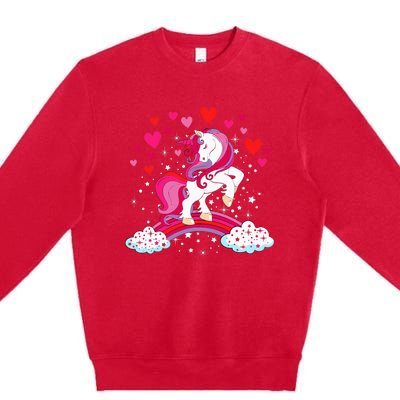 Unicorn Valentines Day Love Heart Rainbow Premium Crewneck Sweatshirt