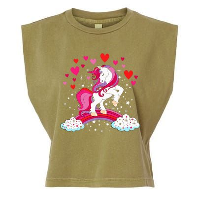 Unicorn Valentines Day Love Heart Rainbow Garment-Dyed Women's Muscle Tee