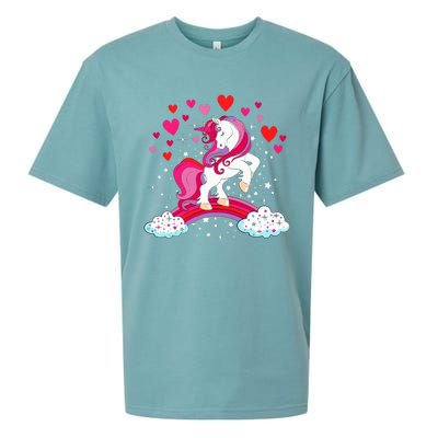 Unicorn Valentines Day Love Heart Rainbow Sueded Cloud Jersey T-Shirt