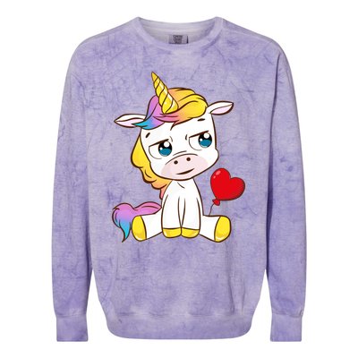 Unicorn Valentines Day Meaningful Gift Colorblast Crewneck Sweatshirt