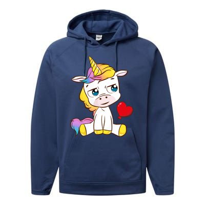 Unicorn Valentines Day Meaningful Gift Performance Fleece Hoodie