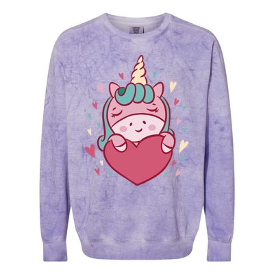 Unicorn Valentine's Day Heart Cute Gift Colorblast Crewneck Sweatshirt