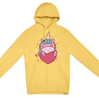 Unicorn Valentine's Day Heart Cute Gift Premium Pullover Hoodie