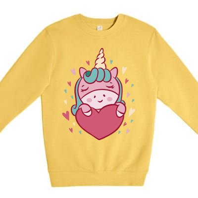 Unicorn Valentine's Day Heart Cute Gift Premium Crewneck Sweatshirt