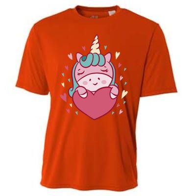 Unicorn Valentine's Day Heart Cute Gift Cooling Performance Crew T-Shirt