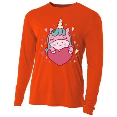 Unicorn Valentine's Day Heart Cute Gift Cooling Performance Long Sleeve Crew