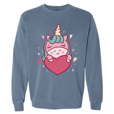 Unicorn Valentine's Day Heart Cute Gift Garment-Dyed Sweatshirt