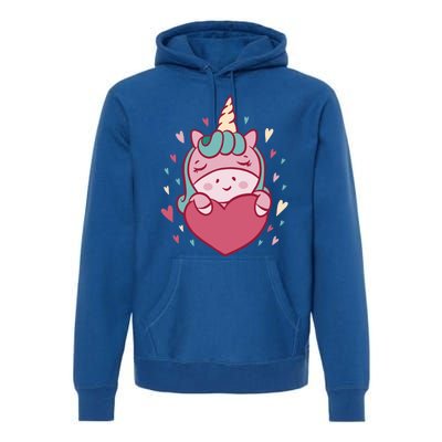 Unicorn Valentine's Day Heart Cute Gift Premium Hoodie