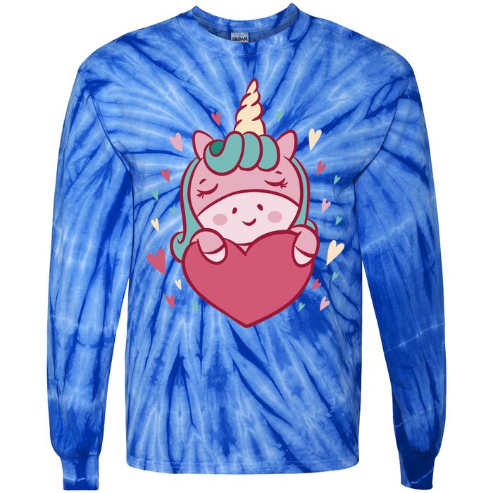 Unicorn Valentine's Day Heart Cute Gift Tie-Dye Long Sleeve Shirt