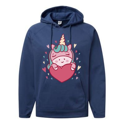 Unicorn Valentine's Day Heart Cute Gift Performance Fleece Hoodie