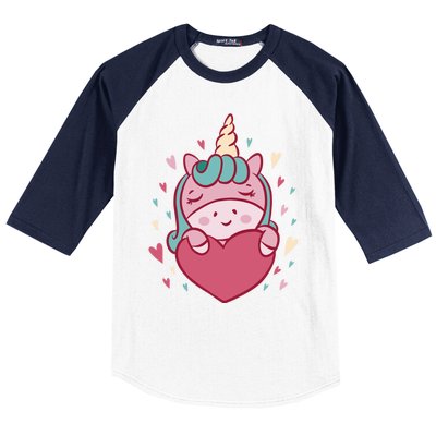 Unicorn Valentine's Day Heart Cute Gift Baseball Sleeve Shirt