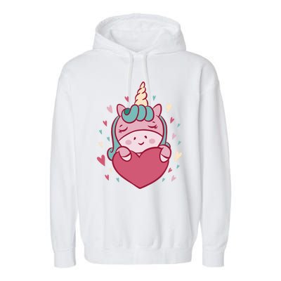 Unicorn Valentine's Day Heart Cute Gift Garment-Dyed Fleece Hoodie