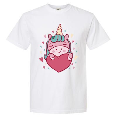 Unicorn Valentine's Day Heart Cute Gift Garment-Dyed Heavyweight T-Shirt