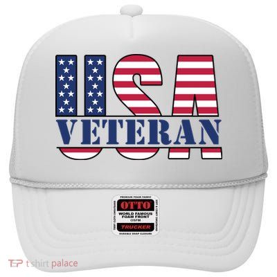 Usa Veteran Flag High Crown Mesh Back Trucker Hat