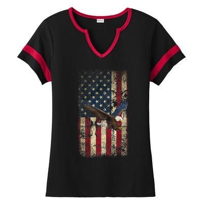 US Vintage flag for american Independence Day on 4th of July Ladies Halftime Notch Neck Tee