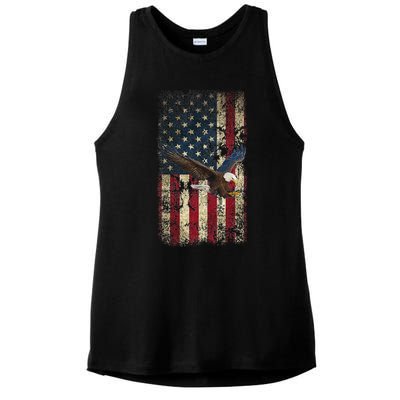 US Vintage flag for american Independence Day on 4th of July Ladies PosiCharge Tri-Blend Wicking Tank