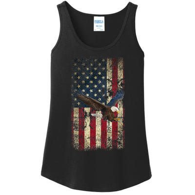 US Vintage flag for american Independence Day on 4th of July Ladies Essential Tank