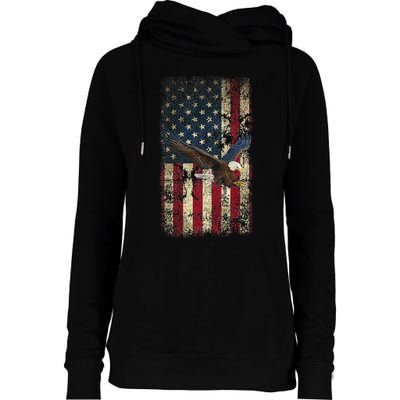 US Vintage flag for american Independence Day on 4th of July Womens Funnel Neck Pullover Hood