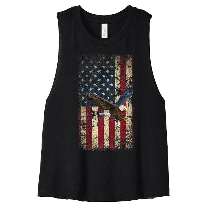 US Vintage flag for american Independence Day on 4th of July Women's Racerback Cropped Tank