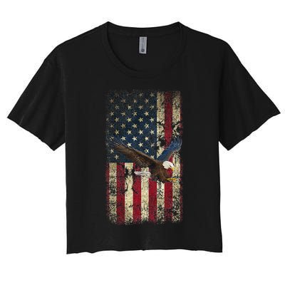 US Vintage flag for american Independence Day on 4th of July Women's Crop Top Tee